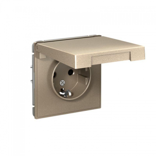 Розетка ArtGallery 16А IP20 с заземл. защ. шторки с крышкой механизм шампань SE GAL000546 GAL000546