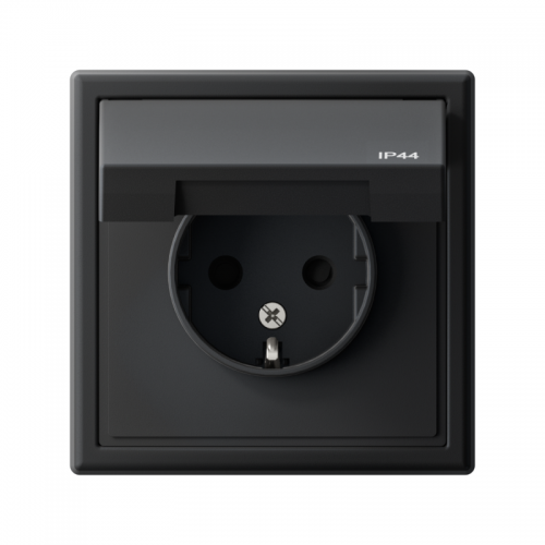 Розетка ArtGallery 16А IP44 с заземл. защ. шторки с крышкой механизм карбон SE GAL441046 GAL441046
