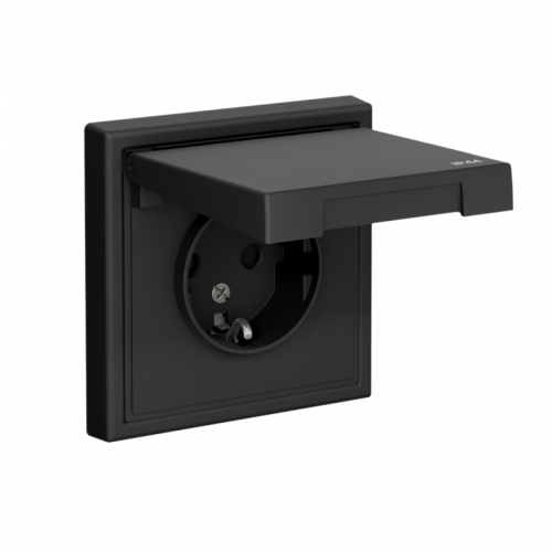 Розетка ArtGallery 16А IP44 с заземл. защ. шторки с крышкой механизм карбон SE GAL441046 GAL441046