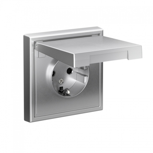 Розетка ArtGallery 16А IP20 с заземл. защ. шторки с крышкой механизм алюм. SE GAL000346 GAL000346