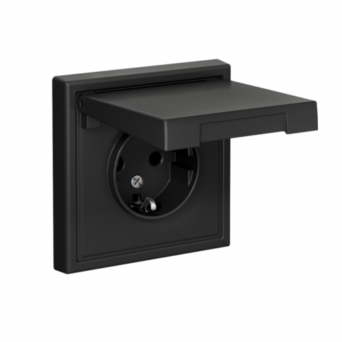 Розетка ArtGallery 16А IP20 с заземл. защ. шторки с крышкой механизм базальт SE GAL001446 GAL001446