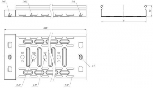 Лоток листовой перфорированный 50х50 L3000 0.55мм EKF L505001-0.55 L505001-0,55