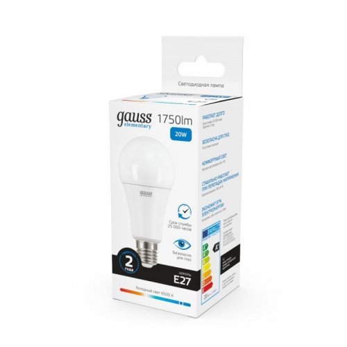 Лампа светодиодная Elementary 20Вт A60 грушевидная 6500К холод. бел. E27 1750лм GAUSS 23239 23239