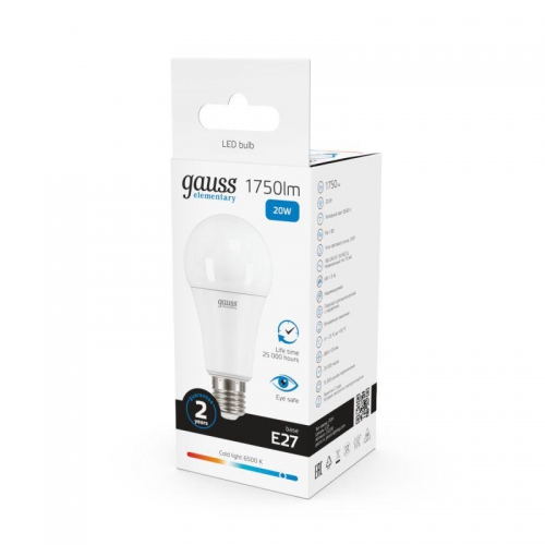 Лампа светодиодная Elementary 20Вт A60 грушевидная 6500К холод. бел. E27 1750лм GAUSS 23239 23239