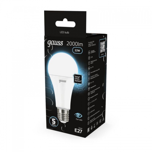 Лампа светодиодная Black 22Вт A70 4100К нейтр. бел. E27 2000лм GAUSS 102502222 102502222