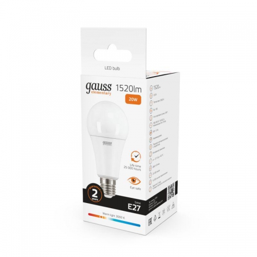 Лампа светодиодная Elementary 20Вт A60 3000К тепл. бел. E27 1520лм GAUSS 23219 23219