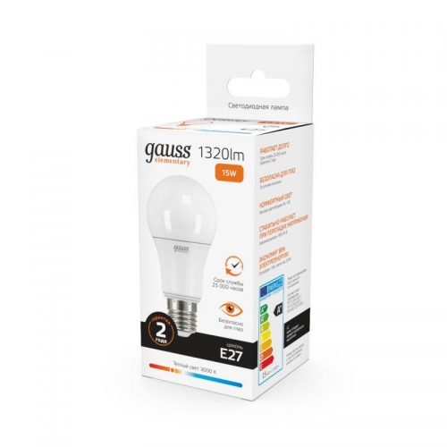 Лампа светодиодная Elementary 15Вт A60 грушевидная 3000К тепл. бел. E27 1320лм GAUSS 23215 23215