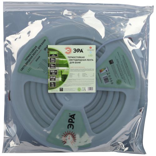 Лента светодиодная LS2835-9.6-120-24-G-IP68-5м 24В термостойкая для бани зелен. (в комплекте: 2 заглушки; 10 крепежей)(уп.5м) Эра Б0062354 Б0062354
