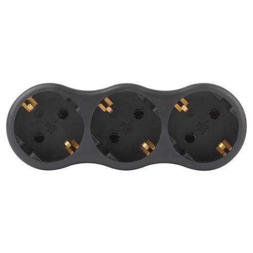 Разветвитель электрический SPx-3e-B на 3 розетки с заземл. 16А черн. Эра Б0059723 Б0059723