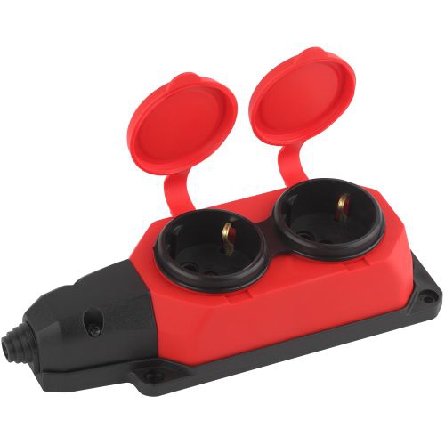 Колодка удлинителя 2-м с заземл. 16А IP44 K-2e-RED-IP44 каучук красн. Эра Б0044551 Б0044551