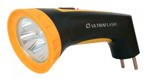 Фонарь аккумуляторный LED3804M 4LED аккум. SLA 220В пластик. черн./желт. (кор.) Ultraflash 12867 12867