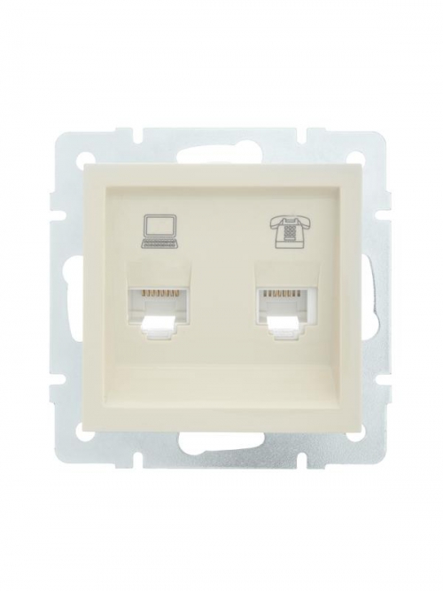 Розетка компьютерная + телефонная 1-м СП Vesna механизм крем. LEZARD 742-0388-143 742-0388-143