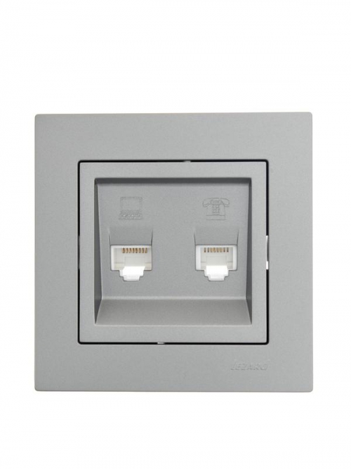 Розетка компьютерная + телефонная 2-м СП Vesna механизм платина LEZARD 742-3588-143 742-3588-143