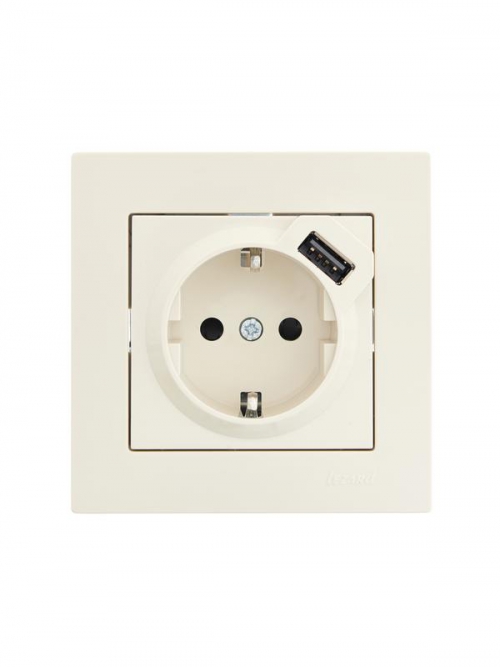 Розетка 1-м СП Vesna с заземл. с заряд. устройством USB механизм крем. LEZARD 742-0388-181 742-0388-181