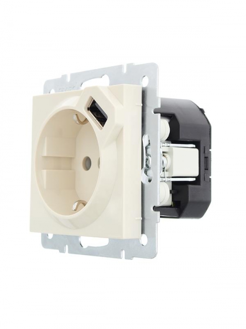 Розетка 1-м СП Vesna с заземл. с заряд. устройством USB механизм крем. LEZARD 742-0388-181 742-0388-181