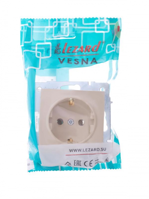 Розетка 1-м СП Vesna с заземл. ПБТ механизм крем. LEZARD 742-0388-122B 742-0388-122B