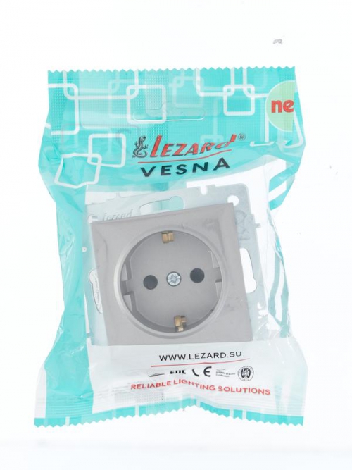 Розетка 1-м СП Vesna с заземл. защ. шторки ПБТ механизм платина LEZARD 742-3588-124B 742-3588-124B