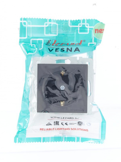 Розетка 1-м СП Vesna с заземл. защ. шторки ПБТ механизм черн. бархат LEZARD 742-4288-124B 742-4288-124B