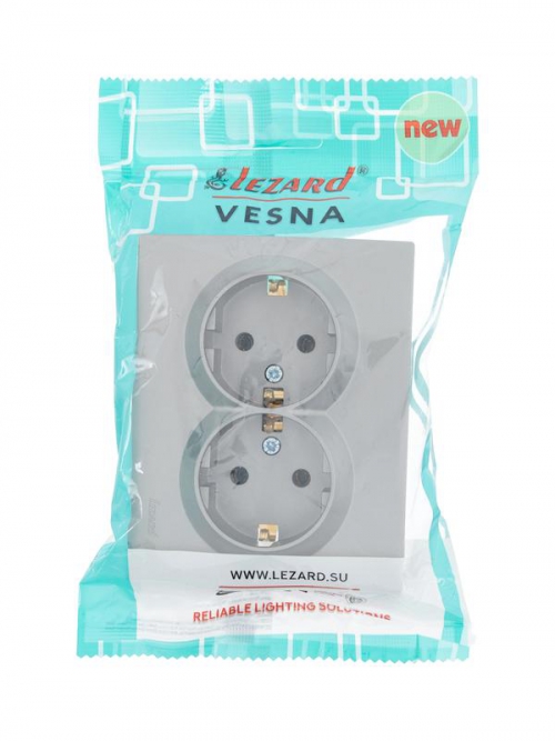 Розетка 2-м СП VESNA с заземл. ПБТ платина LEZARD 742-3500-127B 742-3500-127B