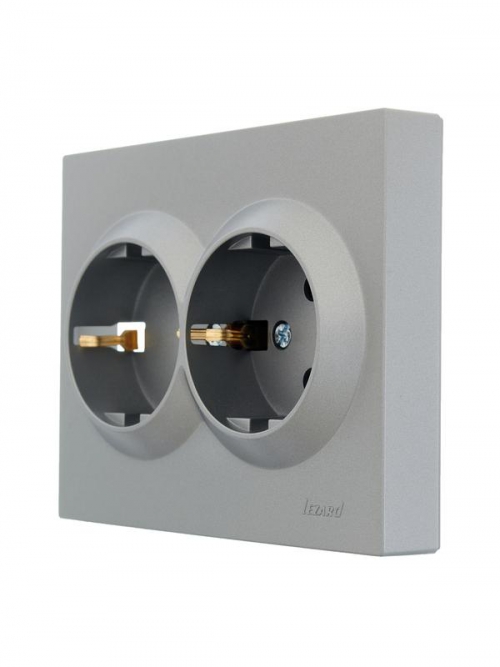 Розетка 2-м СП VESNA с заземл. со шторками ПБТ платина LEZARD 742-3500-178B 742-3500-178B