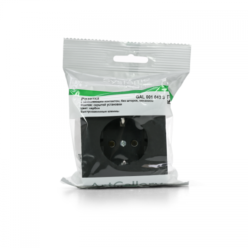 Розетка ArtGallery 16А с заземл. быстрозажим. клем. механизм карбон SE GAL001043S GAL001043S