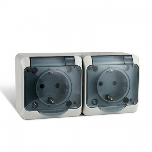 Розетка 2-м ОП Nix 16А IP54 250В с заземл. с прозр. крышкой сер. TOKOV ELECTRIC TKE-NX-R2Z-C06T-IP54 TKE-NX-R2Z-C06T-IP54