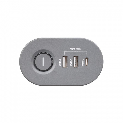 Удлинитель 3х1.5м на струбцине с заземл. с выкл. 3 USB выхода (2А+1С) IP20 ПВС 3х1 ETD-03U-150-gy (3х1.5) сер. JAZZway 5059559 5059559