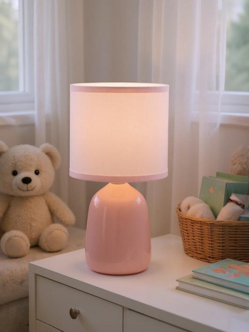 Светильник настольный JH2-02-pk E14 IP20 130х130х255мм керамика; ткань; PVC-пластик роз. JazzWay 5062337 5062337