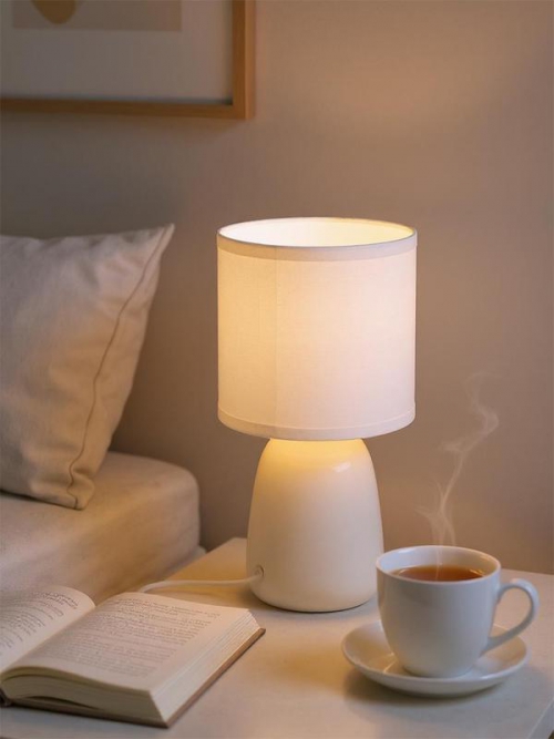 Светильник настольный JH2-02-wh E14 IP20 130х130х255мм керамика; ткань; PVC-пластик бел. JazzWay 5062313 5062313