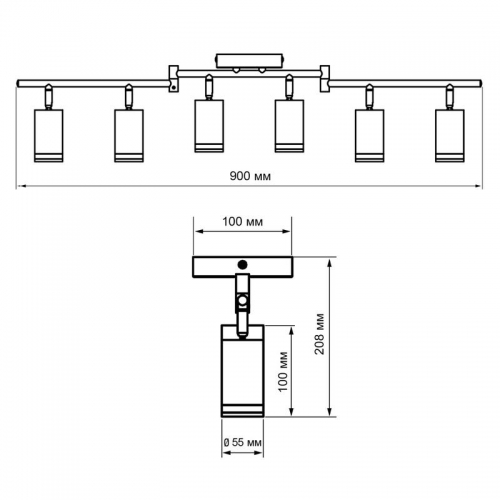 Светильник PCL-0306 6xGU10 IP20 230В BL настен./потолочн. декор. под лампу JazzWay 5066601 5066601