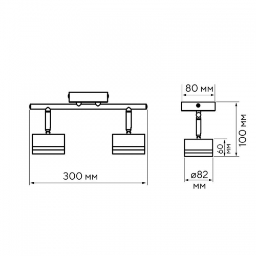 Светильник PCL-0702 max 20Вт (каждая лампа) 2xGX53 IP20 230В BL настен./потолочн. декор. под лампу JazzWay 5066809 5066809