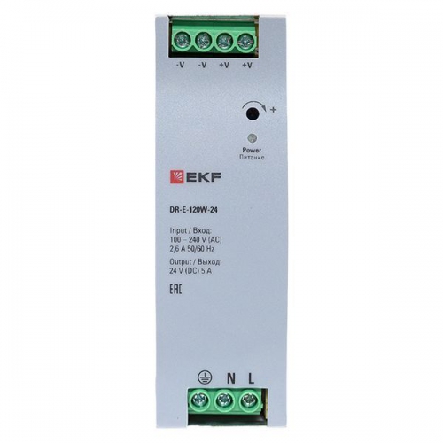 Блок питания на DIN-рейку 120Вт Uвх ~ 220В AC Uвых - 24В DC постоянного тока EKF DR-E-120W-24 DR-E-120W-24