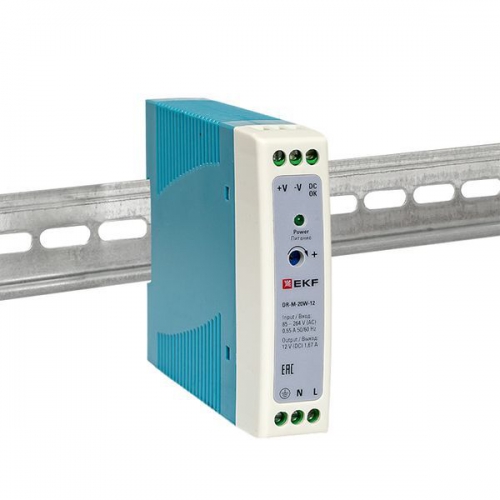 Блок питания на DIN-рейку 20Вт Uвх ~ 220В AC m Uвых - 12В DC постоянного тока EKF DR-M-20W-12 DR-M-20W-12