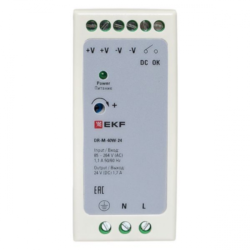 Блок питания на DIN-рейку 40Вт Uвх ~ 220В AC m Uвых - 24В DC постоянного тока EKF DR-M-40W-24 DR-M-40W-24