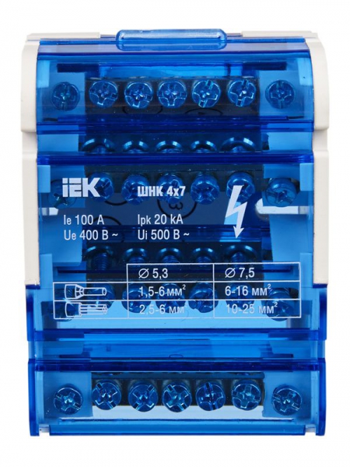 Шина на DIN-рейку в корпусе (кросс-модуль) ШНК 4х7 3L+PEN IEK YND10-4-07-100 YND10-4-07-100