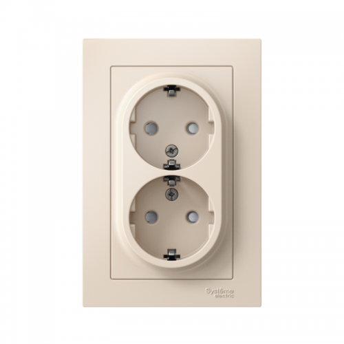 Розетка 2-м СП AtlasDesign 16А IP20 с заземл. защ. шторки в сборе беж. SE ATN000226 ATN000226