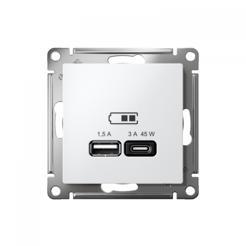 Розетка USB AtlasDesign тип A+C 45Вт QC PD высокоскор. ЗУ механизм бел. SE ATN000129 ATN000129