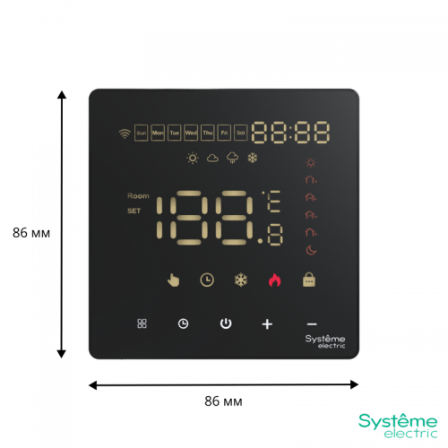 Термостат программируемый ArtGallery 16А с Wi-Fi для электрич. теплого пола моноблочный черн. SE GAL001038 GAL001038