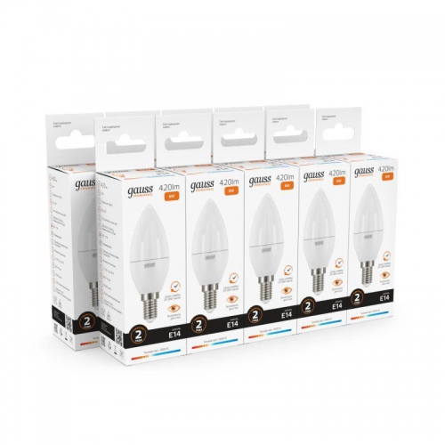 Лампа светодиодная Elementary 6Вт свеча 3000К тепл. бел. E14 420лм GAUSS 33116 33116