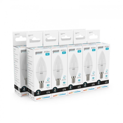 Лампа светодиодная Elementary 6Вт свеча 4100К нейтр. бел. E14 450лм GAUSS 33126 33126