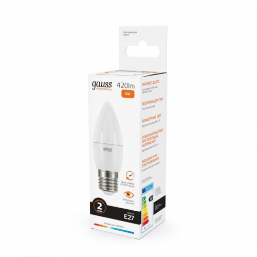 Лампа светодиодная Elementary 6Вт свеча 3000К тепл. бел. E27 420лм GAUSS 33216 33216