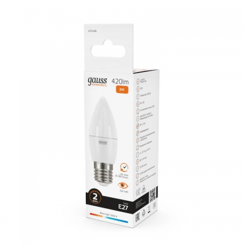 Лампа светодиодная Elementary 6Вт свеча 3000К тепл. бел. E27 420лм GAUSS 33216 33216