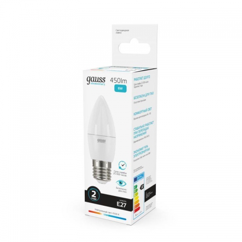 Лампа светодиодная Elementary 6Вт свеча 4100К нейтр. бел. E27 450лм GAUSS 33226 33226