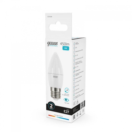 Лампа светодиодная Elementary 6Вт свеча 4100К нейтр. бел. E27 450лм GAUSS 33226 33226
