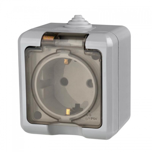 Розетка 1-м ОП Dita 16А IP54 250В с заземл. с прозр. крышкой сер. TOKOV ELECTRIC TKL-DT-R1Z-C06T-IP54 TKL-DT-R1Z-C06T-IP54