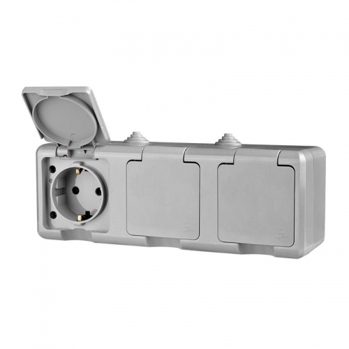 Розетка 3-м ОП Dita 16А IP54 250В с заземл. с сер. крышкой сер. TOKOV ELECTRIC TKL-DT-R3Z-C06-IP54 TKL-DT-R3Z-C06-IP54