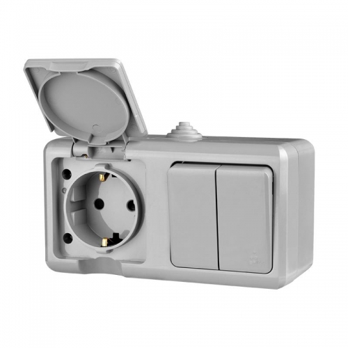 Блок ОП Dita (розетка 16А 250В с заземл. + 2-кл. выкл. 10А) IP54 сер. TOKOV ELECTRIC TKL-DT-V2RZ-C06-IP54 TKL-DT-V2RZ-C06-IP54