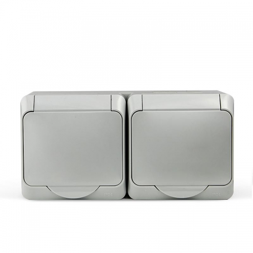 Розетка 2-м ОП Nix 16А IP54 250В с заземл. с крышкой сер. TOKOV ELECTRIC TKE-NX-R2Z-C06-IP54 TKE-NX-R2Z-C06-IP54