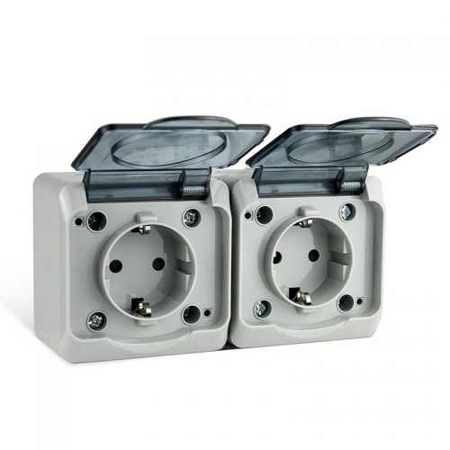 Розетка 2-м ОП Nix 16А IP54 250В с заземл. с прозр. крышкой сер. TOKOV ELECTRIC TKE-NX-R2Z-C06T-IP54 TKE-NX-R2Z-C06T-IP54