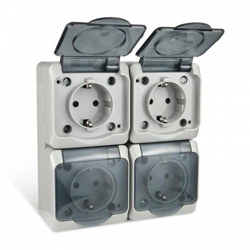 Розетка 4-м ОП Nix 16А IP54 250В с заземл. с прозр. крышкой сер. TOKOV ELECTRIC TKE-NX-R4Z-C06T-IP54 TKE-NX-R4Z-C06T-IP54